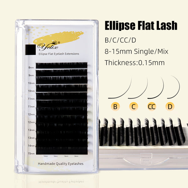 Yelix 0.15 Ellipse Flat Lashes Eyelash Double Tips Ellipse Eyelash Extensions Lighter Thinner Individual Lash Extensions