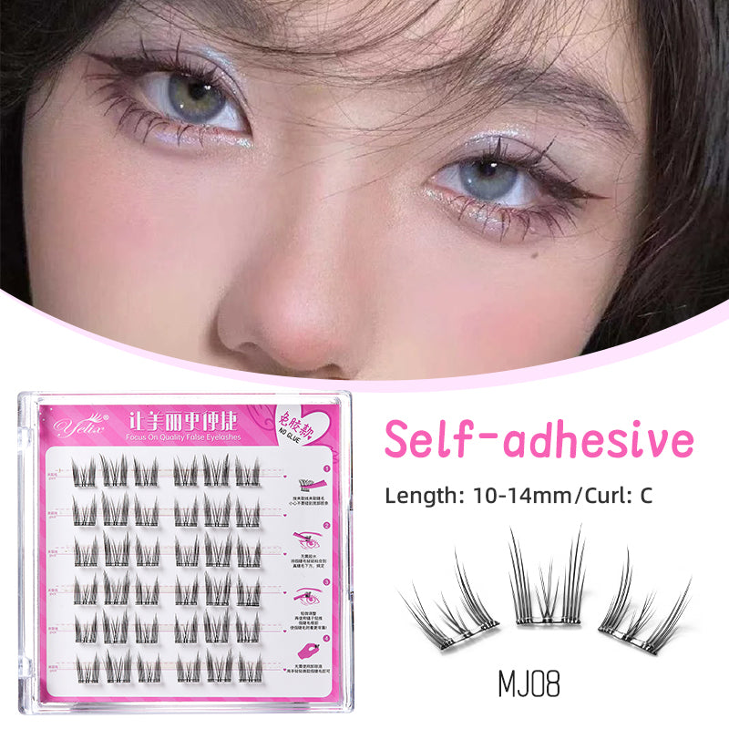 Ylix Pure Desire Cat False Eyelashes Natural DIY Cluster Lashes Classic Self-Adhesive handmade 3D Weaving Skills Individual 6 Rows Lashes