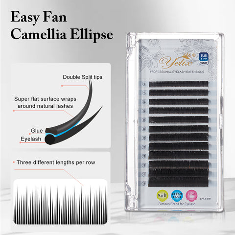 Yelix 0.15 Easy Fan Camellia Ellipse Flat Eyelashes Extension