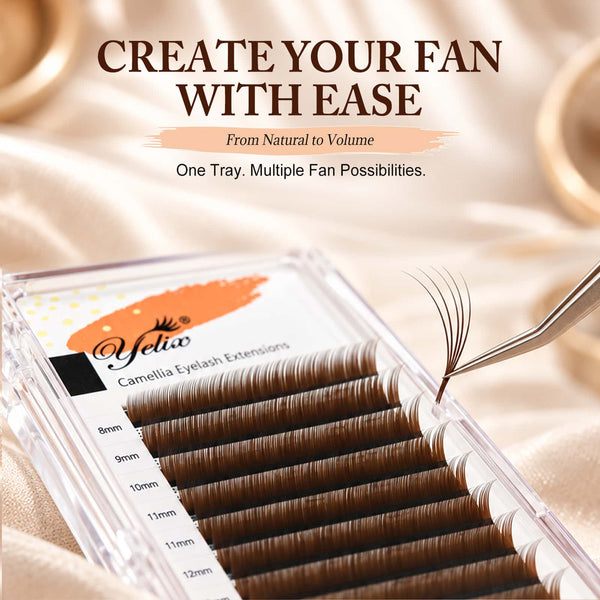 Yelix 0.07 LJ/LB/LC/LU Dark Brown Camellia Lashes WIth Adhesive Wet Lashes Natural Eyelash Extensions