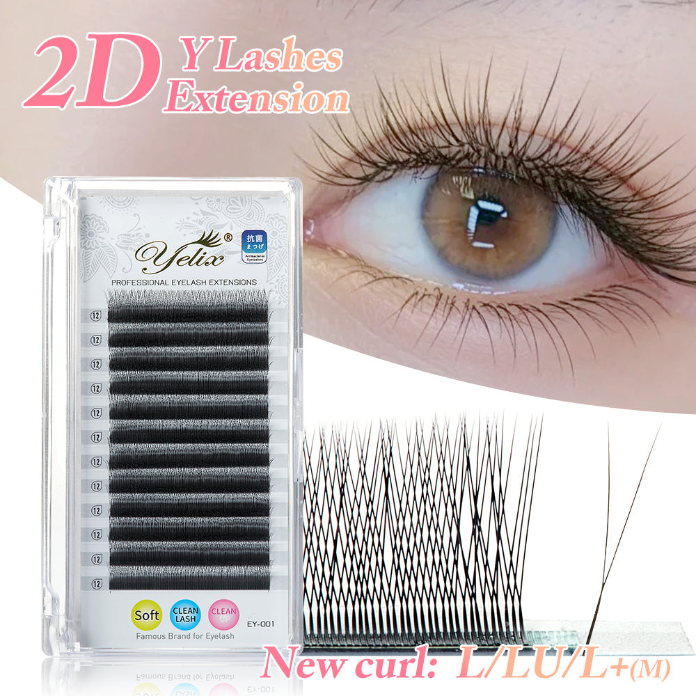Yelix 2D Y Lashes Extensions 0.07mm 0.10mm B/C/D 6-12 Single/ Mix Length yelixlash