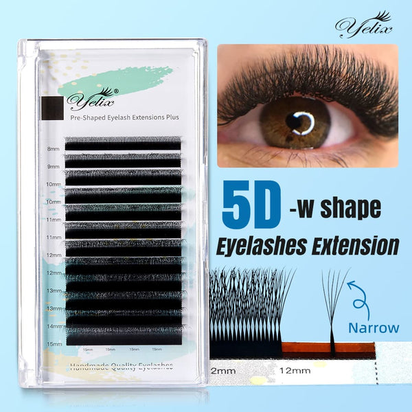 Yelix NEW Smaller Spacing 5D w Lashes 0.07/0.10 C/D Curl 8-15mm Mix Volume Self Fanning Lash Extensions