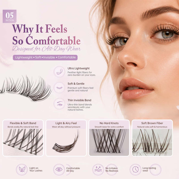 Yelix 2026 NEW Brown Natural Wispy Lash Cluster Soft Lash Set DIY Lash Extension Kit（C, Mix 8-16mm)