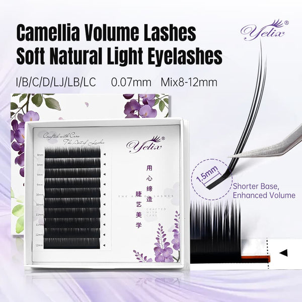 Yelix Camellia Manhua Lash with Adhesive Chinese style Packaging 0.07, I/B/C/D/LJ/LB/LC, mix 8-12mm