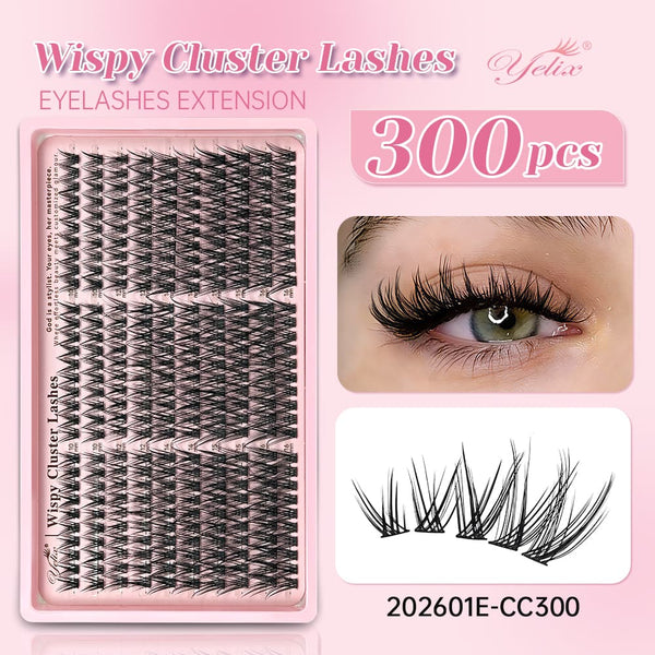 Yelix DIY Mega Volume: NEW 300pcs Wispy Cluster Kit for Salon Cat Eyes at Home (C 10-16mm)