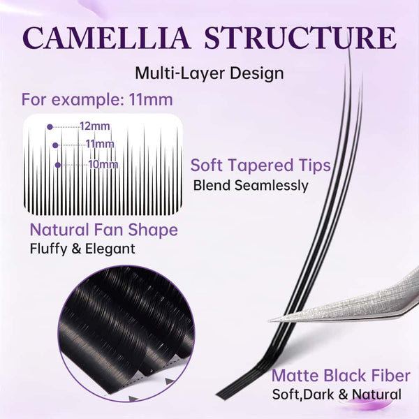 Yelix 2026 New Camellia Volume Lash Anime Lash Arabian style 0.07/LJ/LB/LC/UB/UC/UD Lash Extensions