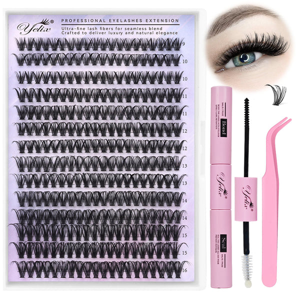 Yelix New Lash Clusters Kit Wispy Eyelash Clusters Lashes Natural 30D/40D/30D+40D DIY Lash Extension Kit 9-16mm 280pcs Cluster Eyelash  (With Tweezers+Bond seal)
