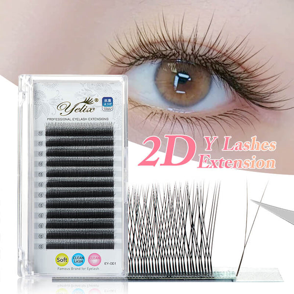 Yelix 2D Y Lashes Extensions Premade Fans Eyelashes Long Stem Super Soft Handmade Fans