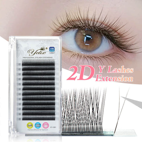 Yelix 2D Y Lashes Extensions Premade Fans Eyelashes Long Stem Super Soft Handmade Fans