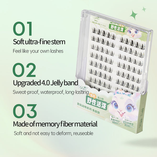 Yelix Greedy Animal Series Rabbit False Eyelash Non Glued Lashes Extension Enlarge Rabbit Soft Crass DIY Cluster Lashes Individual Wholesale Makeup Tools