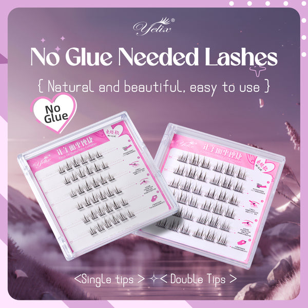 Ylix Miss Qianjin Shiny False Eyelashes Self-Adhesive Lively DIY Cluster Lashes Nature Extension Daily Use 6 Rows Makeup Tools