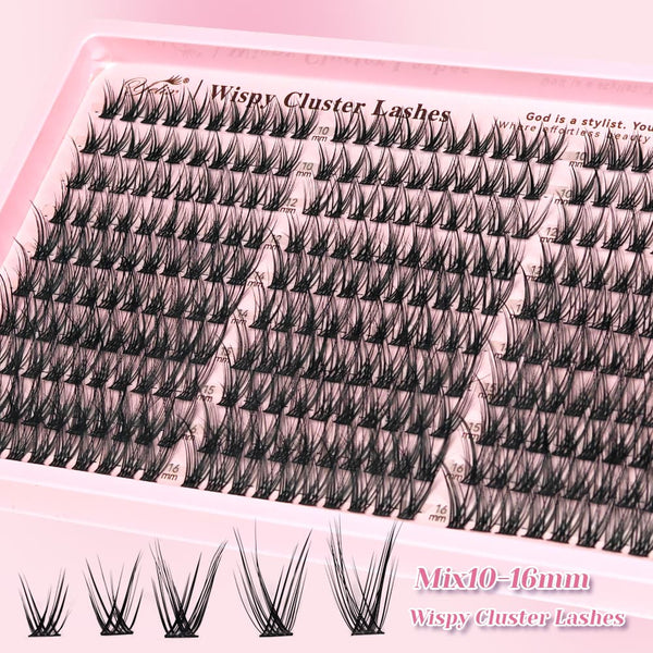 Yelix DIY Mega Volume: NEW 300pcs Wispy Cluster Kit for Salon Cat Eyes at Home (C 10-16mm)