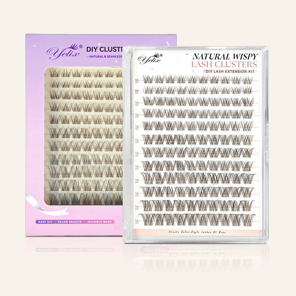 Yelix 2026 NEW Brown Natural Wispy Lash Cluster Soft Lash Set DIY Lash Extension Kit（C, Mix 8-16mm)