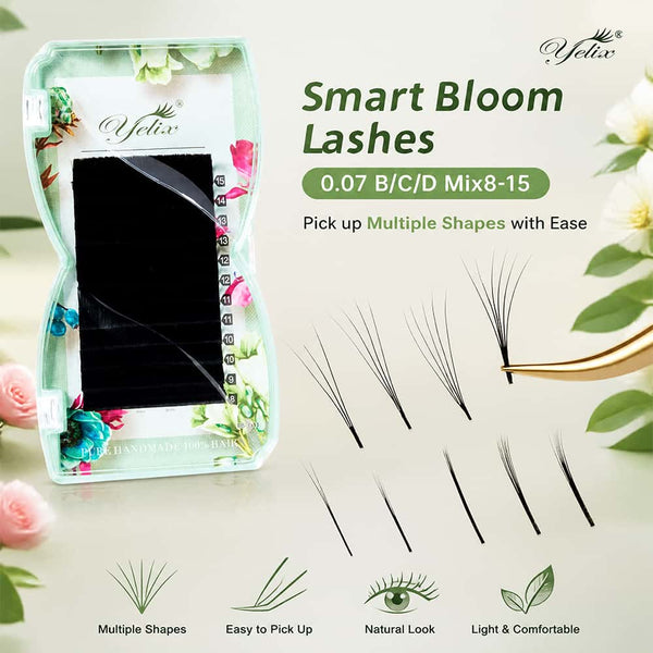 Yelix 2026 NEW Smart Bloom Lash 0.07 B/C/D Mix 8-15mm Perfect Defined Easy Fan Eyelash