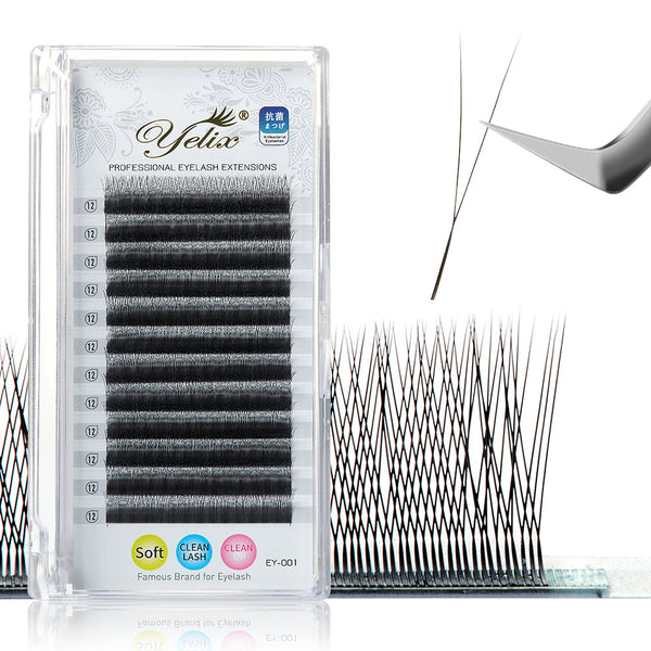 Yelix 2D Y Lashes Extensions 0.07mm 0.10mm B/C/D 6-12 Single/ Mix Length yelixlash