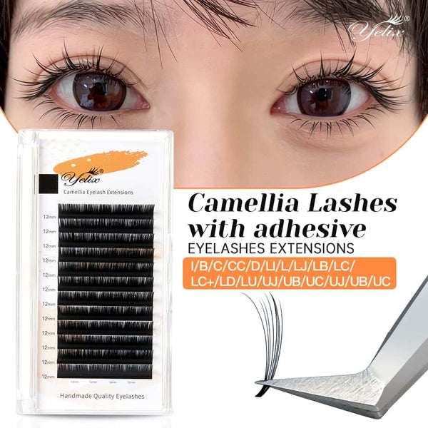 Yelix 0.10 LJ/LB/LC Camellia Lashes WIth Adhesive Wet Lashes Natural Eyelash Extensions 3 Multiple Lengths in One Row