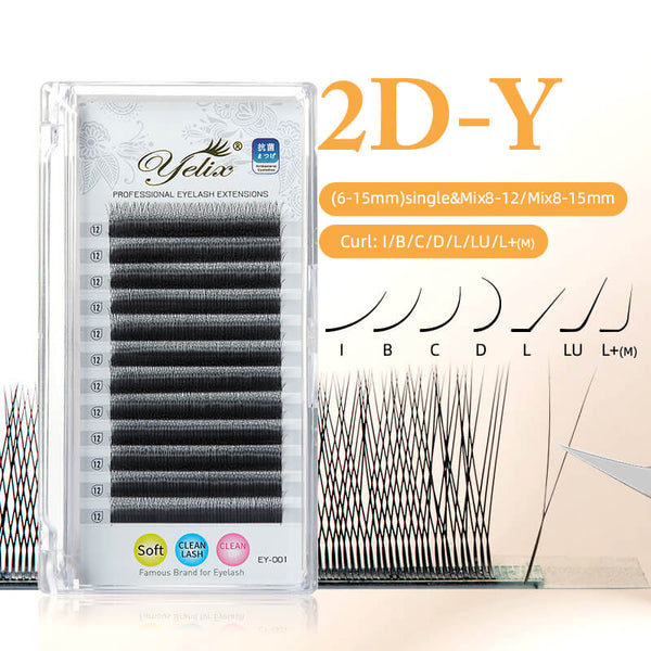Yelix 2D Y Lashes Extensions Premade Fans Eyelashes Long Stem Super Soft Handmade Fans