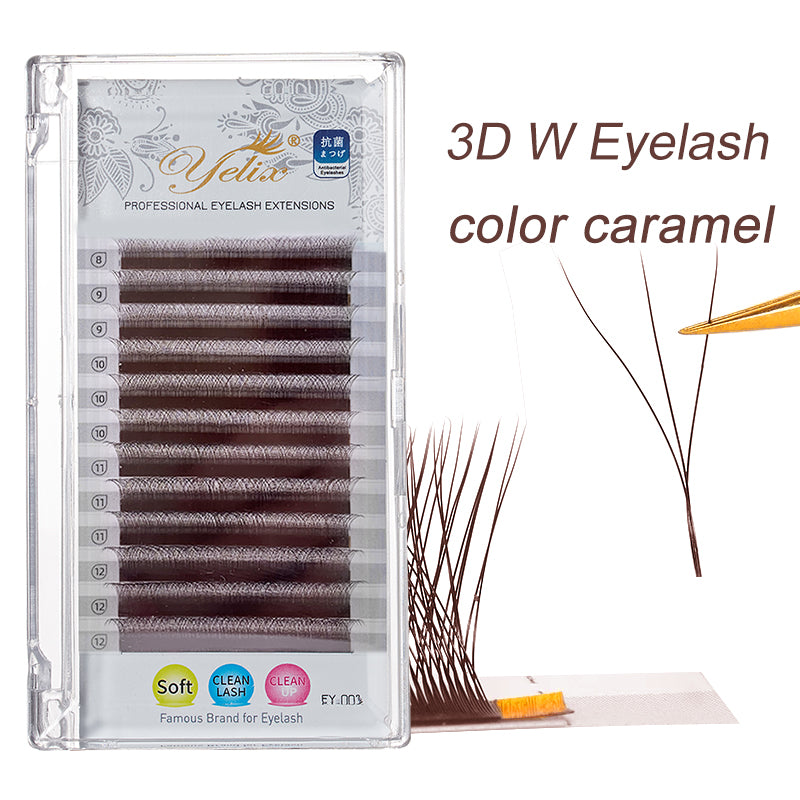 Yelix 0.07mm Caramel 3D-W shaped Auto Fan Eyelash Extension