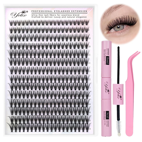 Yelix New Lash Clusters Kit Wispy Eyelash Clusters Lashes Natural 30D/40D/30D+40D DIY Lash Extension Kit 9-16mm 280pcs Cluster Eyelash  (With Tweezers+Bond seal)