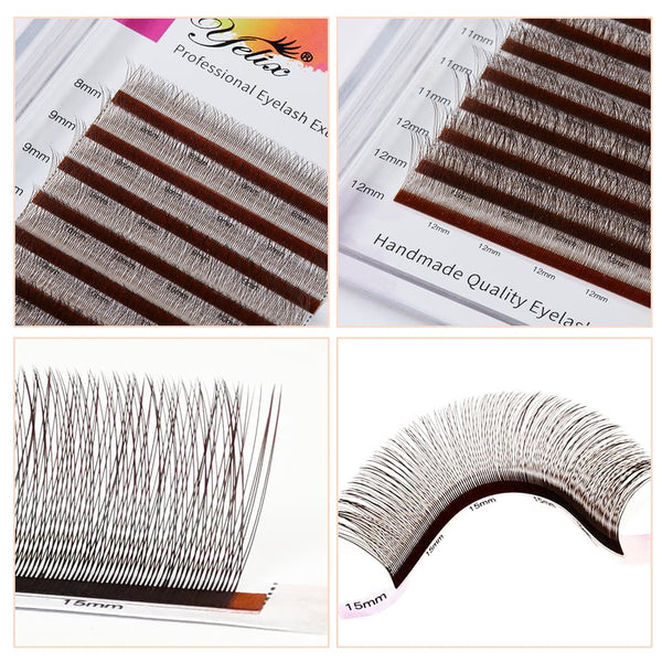 Yelix 2D Y Lashes Extensions 0.07 B/C/D Black Brown Premade Fans Eyelashes Natural Eyelash Light Volume Fans