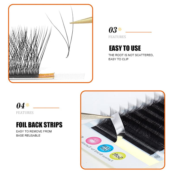 Yelix 0.05 3D-W Shaped B/C/CC/D Curl Lashes Single/Mix 8-15mm Soft Lash Trays Eyelash Extension