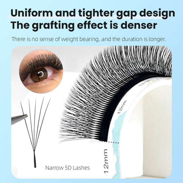 Yelix NEW Smaller Spacing 5D w Lashes 0.07/0.10 C/D Curl 8-15mm Mix Volume Self Fanning Lash Extensions