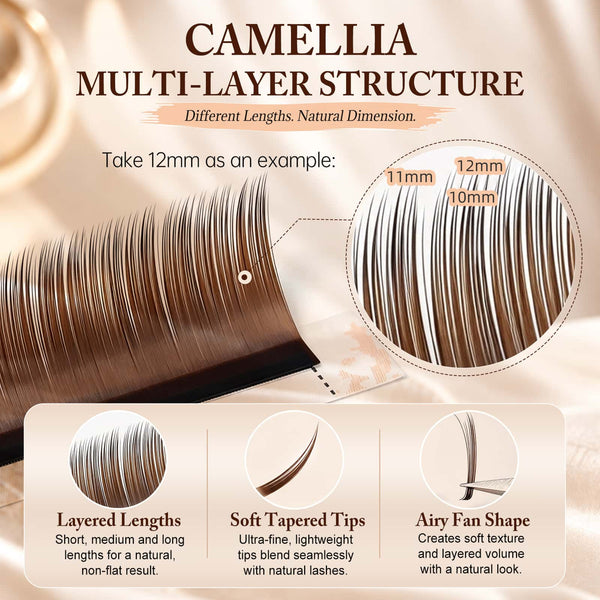 Yelix 0.07 LJ/LB/LC/LU Dark Brown Camellia Lashes WIth Adhesive Wet Lashes Natural Eyelash Extensions