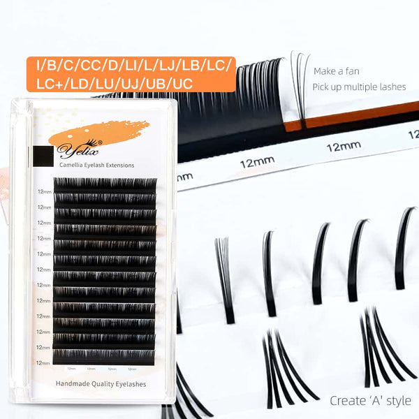 Yelix 0.10 LJ/LB/LC Camellia Lashes WIth Adhesive Wet Lashes Natural Eyelash Extensions 3 Multiple Lengths in One Row
