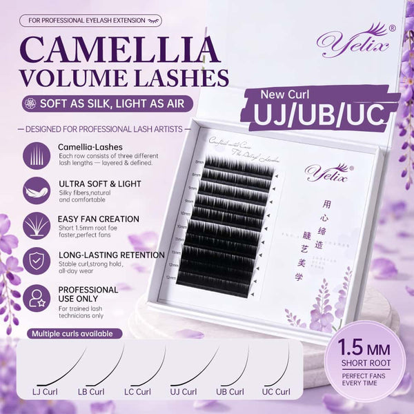 Yelix 2026 New Camellia Volume Lash Anime Lash Arabian style 0.07/LJ/LB/LC/UB/UC/UD Lash Extensions