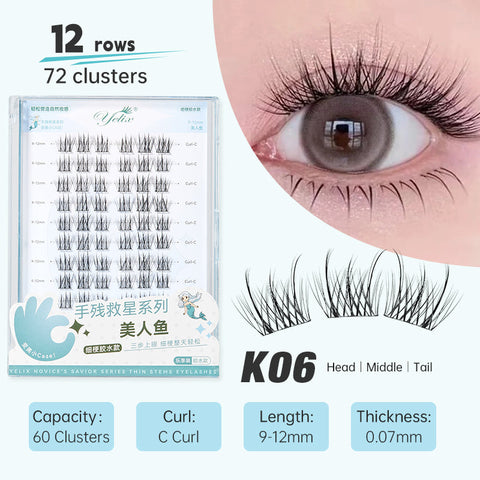 Yelix Fine Stem Mermaid False Eyelashes False Eyelashes Extension DIY Cluster Lashes Nature Adhesive False Lashes Makeup Tools yelixlash