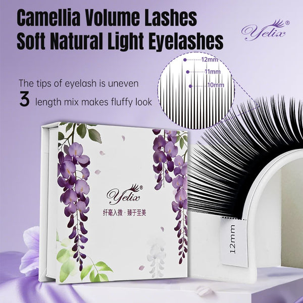 Yelix Camellia Manhua Lash with Adhesive Chinese style Packaging 0.07, I/B/C/D/LJ/LB/LC, mix 8-12mm