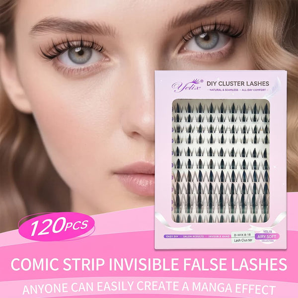 Yelix New Waterproof Anime Lash Cluster Comic Manga Lashes Stable D Curl – DIY Salon-Grade Eyelashes (MIX 8-18mm)
