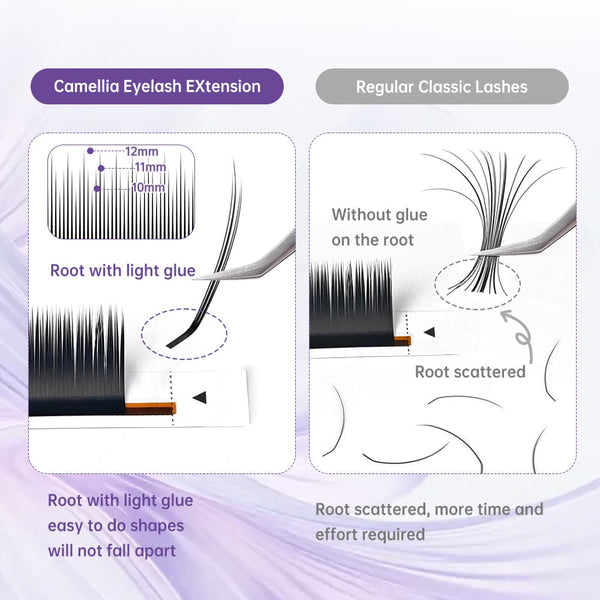 Yelix Camellia Manhua Lash with Adhesive Chinese style Packaging 0.07, I/B/C/D/LJ/LB/LC, mix 8-12mm