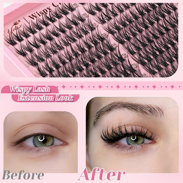 Yelix DIY Mega Volume: NEW 300pcs Wispy Cluster Kit for Salon Cat Eyes at Home (C 10-16mm)