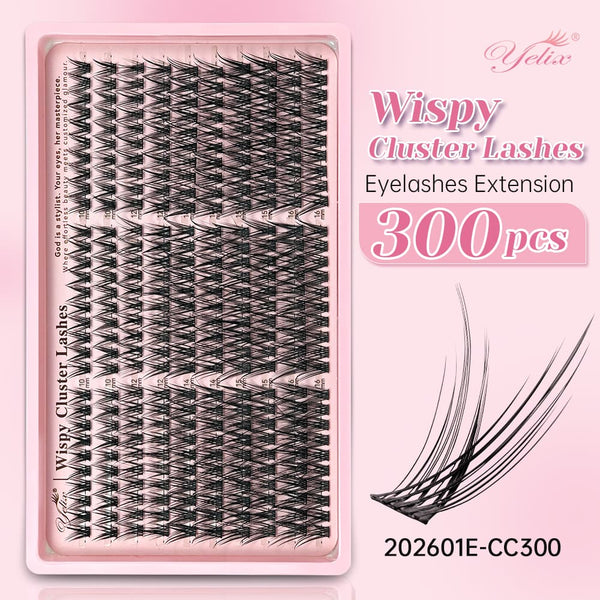 Yelix DIY Mega Volume: NEW 300pcs Wispy Cluster Kit for Salon Cat Eyes at Home (C 10-16mm)