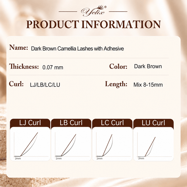 Yelix 0.07 LJ/LB/LC/LU Dark Brown Camellia Lashes WIth Adhesive Wet Lashes Natural Eyelash Extensions