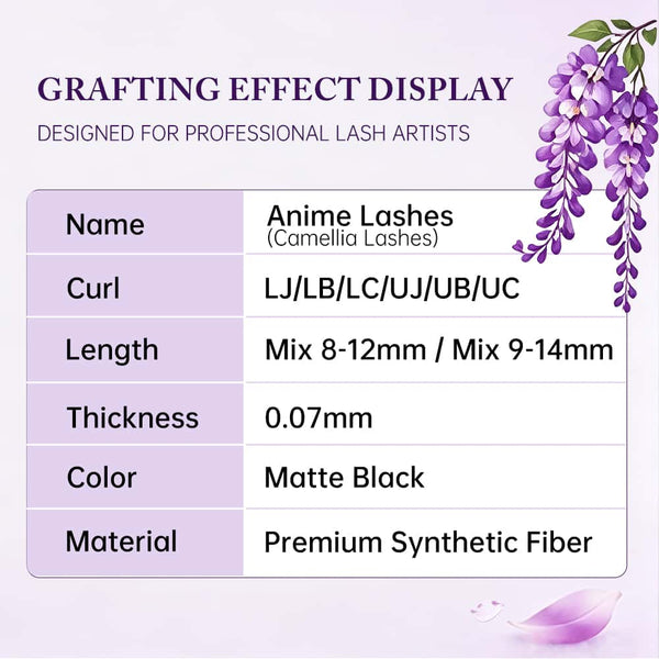 Yelix 2026 New Camellia Volume Lash Anime Lash Arabian style 0.07/LJ/LB/LC/UB/UC/UD Lash Extensions