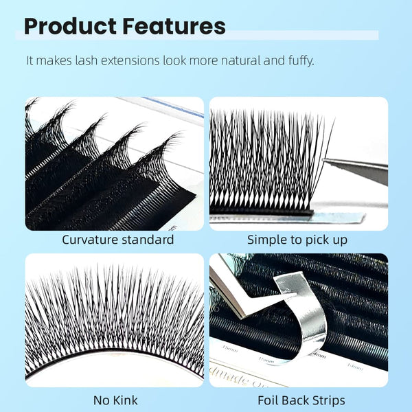Yelix NEW Smaller Spacing 5D w Lashes 0.07 C/D Curl 8-15mm Mix Volume Self Fanning Lash Extensions