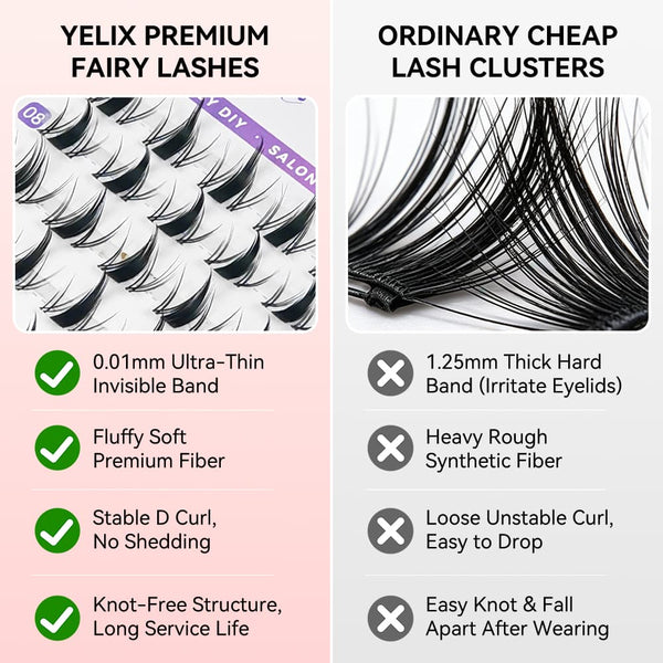 Yelix New Airy Soft Fairy Cluster Lashes – DIY Salon-Grade Eyelashes (D-MIX 8-18mm)