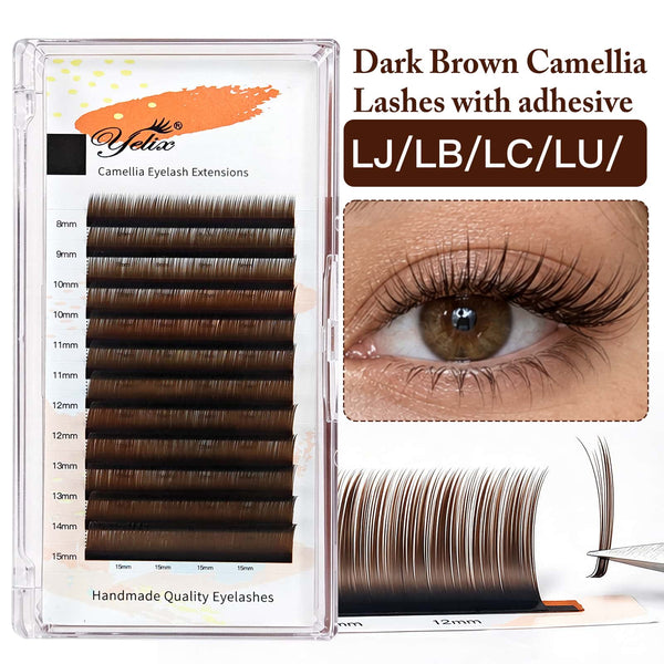 Yelix 0.07 LJ/LB/LC/LU Dark Brown Camellia Lashes WIth Adhesive Wet Lashes Natural Eyelash Extensions