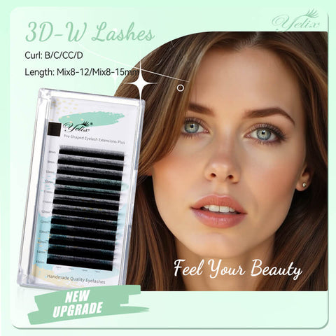 Yelix Upgraded Smaller Spacing 3D W Lashes Natural Soft Lashes Volume Lash Tray