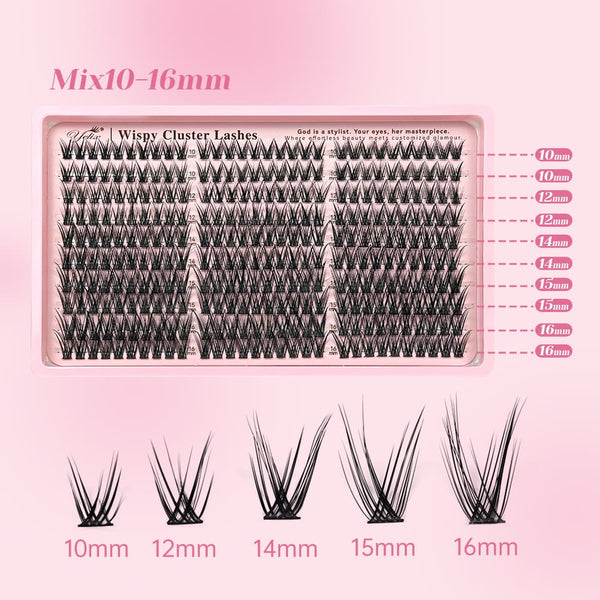 Yelix DIY Mega Volume: NEW 300pcs Wispy Cluster Kit for Salon Cat Eyes at Home (C 10-16mm)