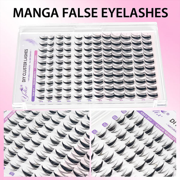 Yelix New Waterproof Anime Lash Cluster Comic Manga Lashes Stable D Curl – DIY Salon-Grade Eyelashes (MIX 8-18mm)