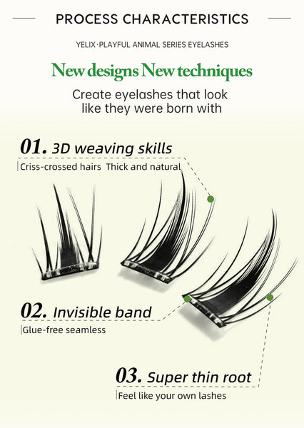 Yelix 10 Rows Glue-free Series Puppy False Eyelashes Natural Eyelash Manga Enlarge Lashes Soft False Eyelashes Daily Makeup