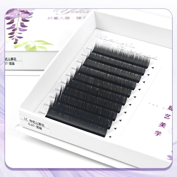 Yelix Camellia Manhua Lash with Adhesive Chinese style Packaging 0.07, I/B/C/D/LJ/LB/LC, mix 8-12mm