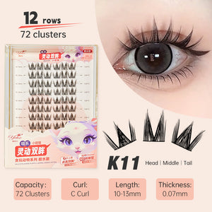 Yelix 12 Rows DIY Cluster Lashes Hight Quality Dewy Puppy Eyes Lashe Natural Manga Lashes Extension Enlarge Puppy Lively Lashes Novice Essential Adhesive Lashes Eyelash Wholesale