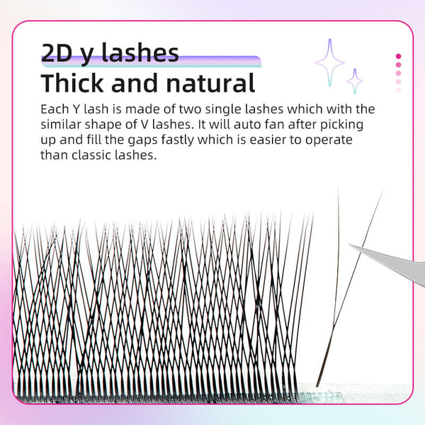 Yelix 2D Y Lashes Extensions Premade Fans Eyelashes Long Stem Super Soft Handmade Fans