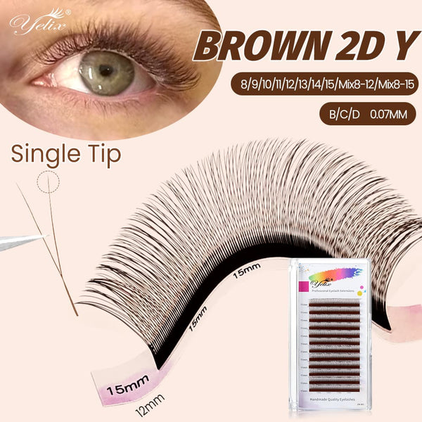 Yelix 2D Y Lashes Extensions 0.07 B/C/D Black Brown Premade Fans Eyelashes Natural Eyelash Light Volume Fans