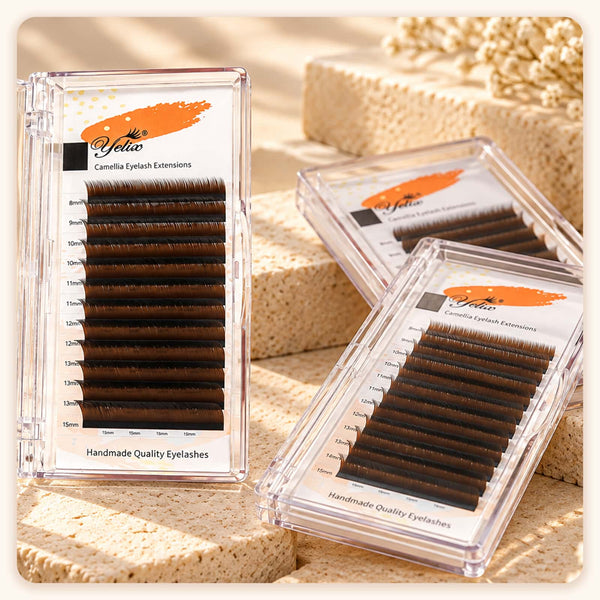 Yelix 0.07 LJ/LB/LC/LU Dark Brown Camellia Lashes WIth Adhesive Wet Lashes Natural Eyelash Extensions