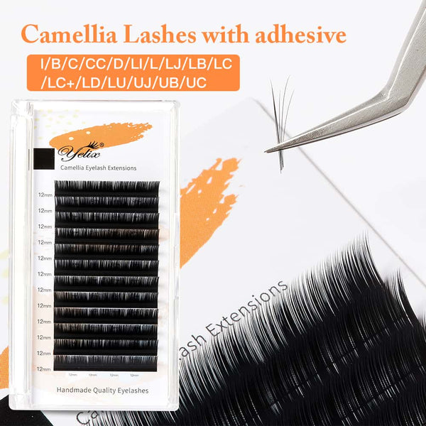 Yelix 0.10 LJ/LB/LC Camellia Lashes WIth Adhesive Wet Lashes Natural Eyelash Extensions 3 Multiple Lengths in One Row
